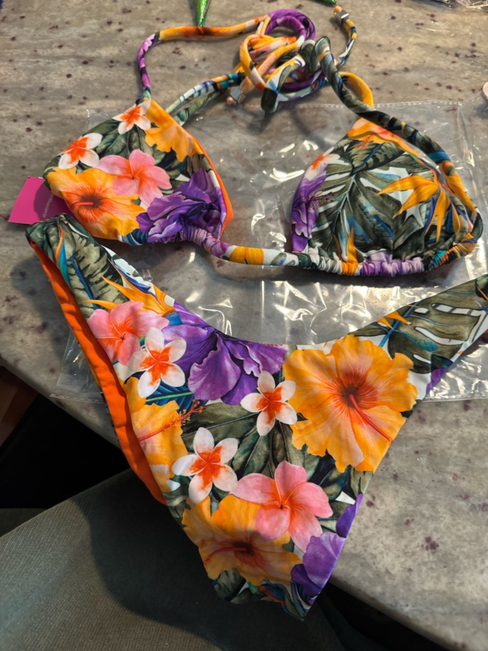 Tropical Floral Triangle Bikini Set - Yellow & Purple
